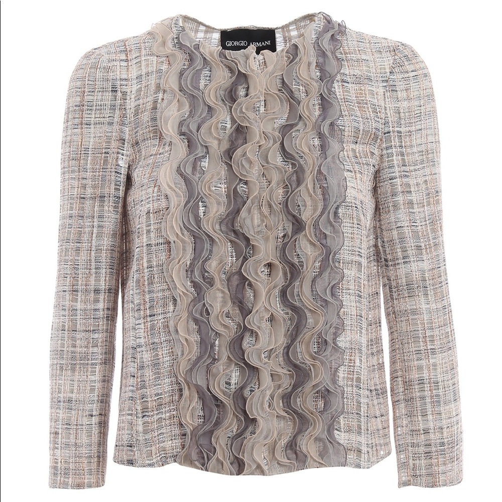 NWOT Giorgio Armani Organza Ruffle Tweed Jacket, size 44